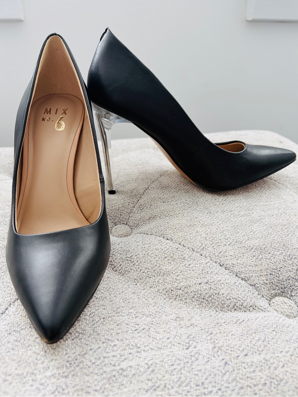 Mix No. 6 Black Pointed-Toe Pumps with Clear Stiletto Heel